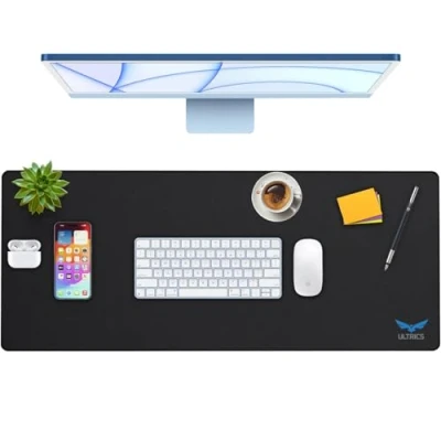 Abbildung von ULTRICS Mauspad, 900 x 400 4mm Glätten Oberfläche Wasserdichte XXL Gaming Mousepad, Rutschfeste Gummierte Basis Große Schreibtischunterlage für Tastatur, Laptop, Computer, Büro, Zuhause Schwarz