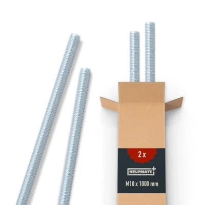 Abbildung von HELPMATE Gewindestange M10 x 1000 mm aus verzinktem Stahl 2 Stück Gewindestab mit metrischem Vollgewinde Gewindestift Festigkeitsklasse 4.8, DIN 976