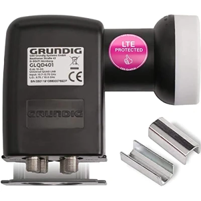 Abbildung von GSS Quad LNB GLQD 401 schwarz + Aufdrehhilfe Universal (4 Teilnehmer, LTE Filter HD, 4K, 0.1dB, kälte &amp; hitzebeständig)
