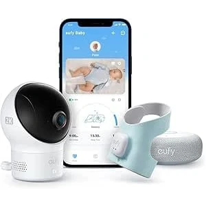 Abbildung von eufy Baby S340 Smart Sock Babyphone, 2,4 GHz WLAN, Überwachung von Schlafmustern, Nickerchen, Puls &amp; Blutsauerstoff, 2K Kamera, KI Weinerkennung, Ohne Monatliche Gebühren(Generalüberholt)