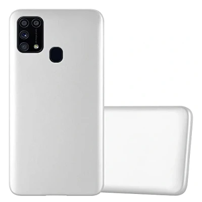 Abbildung von Cadorabo Hülle kompatibel mit Samsung Galaxy M31 Schutzhülle TPU Silikon Case Metallic Design Slim Kratzfest Weiche Gummi Rundumschutz für in Silber