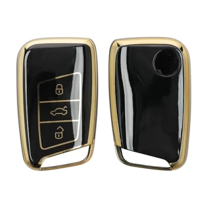 Abbildung von kwmobile Autoschlüssel Hülle kompatibel mit VW 3 Tasten (nur Keyless Go) Schlüsselhülle Silikon Cover Schwarz Gold