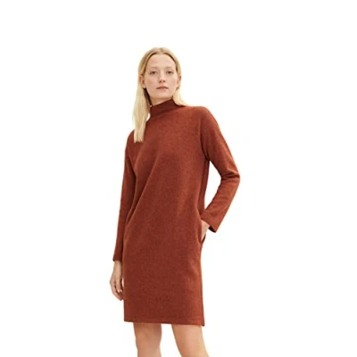 Abbildung von TOM TAILOR Damen 1034037 Rippkleid mit Stehkragen, 30670 Canyon Sunset Red Melange, 42