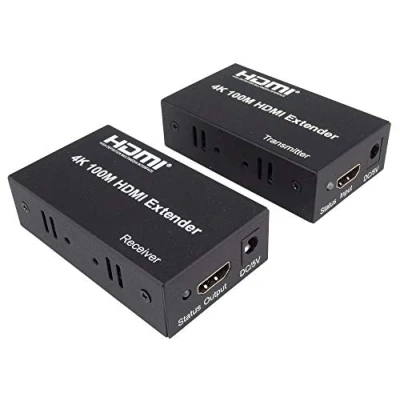 Abbildung von PremiumCord 4K HDMI Extender auf 100m über EIN Cat5e/Cat6 Kabel, Metallgehäuse, LED Status, Kompatibel mit Video UHD, Full HD 1080p 60Hz, HDCP, schwarz