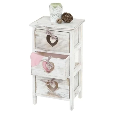 Abbildung von Mendler Kommode Forli, Schubladenkommode Schrank, 3 Schubladen mit Herzen 55x29x25cm, Shabby Look, Vintage weiß