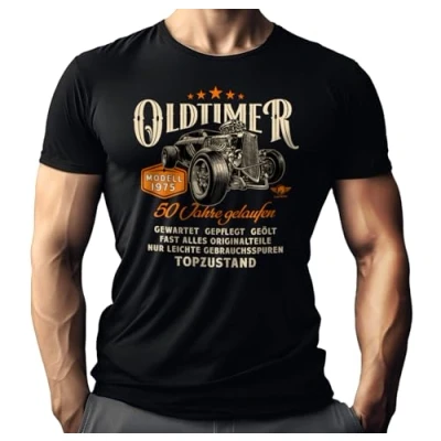 Abbildung von LOBO NEGRO® T Shirt Geschenk für Männer zum 50. Geburtstag: Oldtimer Modell Baujahr 1974