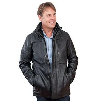 Abbildung von Männer von mittlerer Länge Klassische Warm schwarzen Lederjacke 2XL