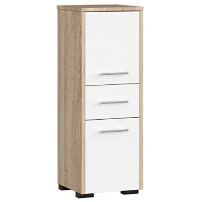 Abbildung von AKORD Badezimmerschrank schränke Badezimmer kommode FIN 85 2D1SZ, 2 Türen und 1 Schublade, B30 x H85 T30 cm, Gewicht 25 kg, auch als Hängeschrank für Wandmontage verwendbar