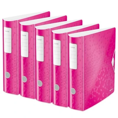 Abbildung von Leitz Qualitäts Ordner 180 Active WOW, 5er Pack, A4, breit, Abgerundeter Rücken, 8,2 cm Gummibandverschluss, Leichtes Polyfoam, Plastik Ordner, WOW Serie, Pink, 11060023