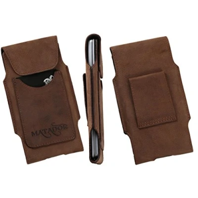 Abbildung von MATADOR Echtleder Gürteltasche kompatibel zu iPhone 6 / 6S SE (2020) Handytasche Slim Design Ledertasche Vertikaltasche in Antik Braun mit Gürtelschlaufe und EC./Kreditkartenfach