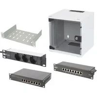 Abbildung von DIGITUS 10 Zoll Set Netzwerk Schrank 6HE Grau Fachboden Steckdosenleiste 8 Port Patch Panel Gigabit Switch