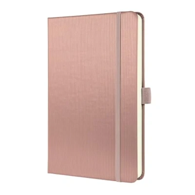 Abbildung von SIGEL CO401 Premium Notizbuch liniert, A5, Hardcover, 194 nummerierte Seiten, rose metallic, nachhaltiges Papier, mit Inhaltsverzeichnis, Stiftschlaufe, Falttasche, Gummibandverschluss, Conceptum