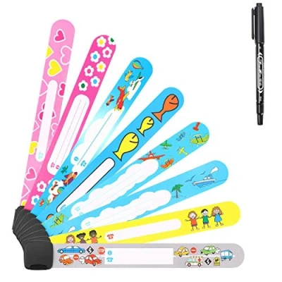 Abbildung von Vicloon Notfall Armband für Kinder &amp; Marker, 8 Stück Sicherheits ID + Marker Anti verloren Notfallarmband Wasserdichtes Wiederverwendbares Jungen Mädchen Kleinkind Baby