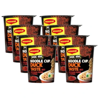 Abbildung von MAGGI Magic Asia Noodle Cup Duck, Instant Nudeln mit Enten Geschmack, leckeres Fertiggericht im praktischen Becher, Gemüse verfeinert, 8er Pack (8x63g)