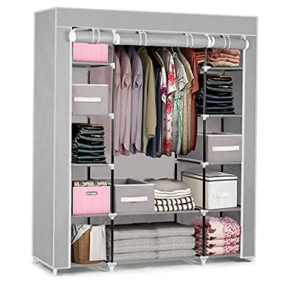 Abbildung von Massido Mobiler Textil Kleiderschrank Stoffschrank Faltschrank Textilschrank Gaderobe Schubladen XXL (Hellgrau)