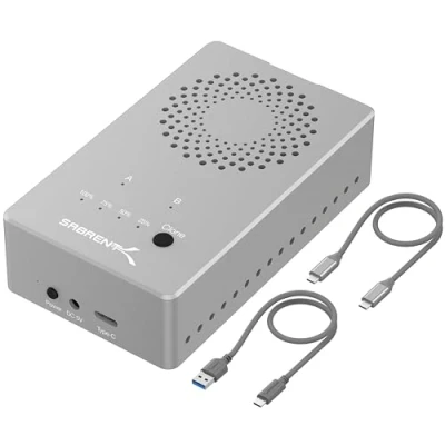 Abbildung von SABRENT Dual NVMe Gehäuse, 2 Bay m2 SSD Dockingstation, USB C 3.2x2 10Gbps Werkzeuglos, Eingebauter Lüfter (EC SSD2)