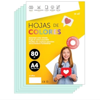 Abbildung von Buntes Papier A4 80g für Drucker &amp; Basteln, Farbige Blätter Kinder, Kreativprojekte, Karten Schule M office (100 Blatt, Hellblau)