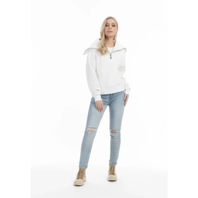 Abbildung von DREIMASTER Vintage Damen Oversize Troyer Pullover XL / Off White 51% Baumwolle 49% Polyester