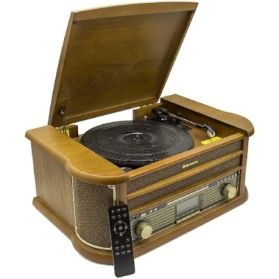 Abbildung von Roadstar HIF 1993 BT Plattenspieler (Retro Kompaktanlage mit CD Player, Bluetooth, Kassettendeck, USB, Radio und Direct Encoding Funktion)