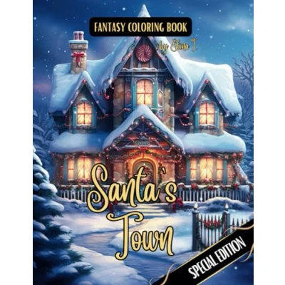 Abbildung von Fantasy Coloring Book Santa&#039;s Town Special Edition: For Adults and Teens Black Line Grayscale Images of Christmas Scenes (The Enchanting World Winter Books)