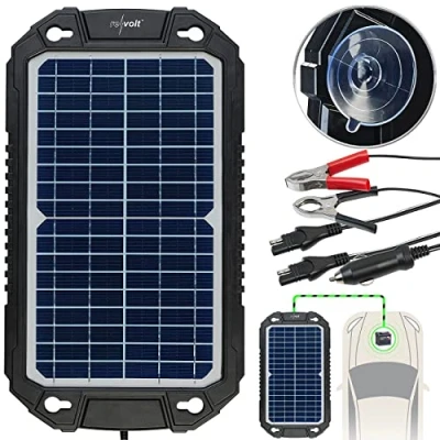Abbildung von revolt Solarpanel 12V: Solar Ladegerät für Auto Batterien, Pkw, Wohnmobil, 12 Volt, 10 Watt (Solar Ladegeräte Autobatterien, Kfz, Erhaltungsladung)