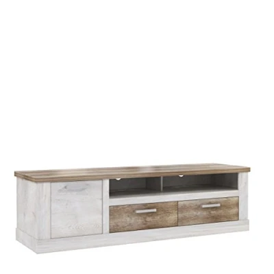 Abbildung von FORTE DURO TV Unterschrank, mit 1 Tür und 2 Schublade, Holzwerkstoff, Pnie Weiß /Antikeiche, 179,3 x 52 cm