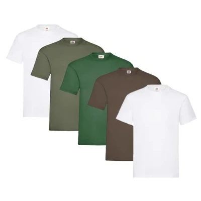Abbildung von Fruit of the Loom Herren Regular Fit T Shirt Heavy Cotton Tee 5 Pack,2X Weiss + 1x Flaschengrün Olive Schoko 1 HL Kauf Notizblock 3XL