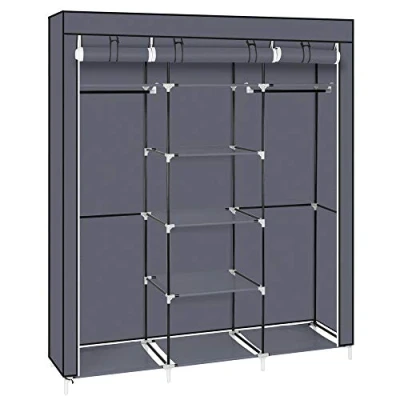 Abbildung von LEADZM Kleiderschrank, Faltschrank Stoffschrank Faltbare Garderobe Canvas mit Reißverschluss, Fächern, für Schlafzimmer, Wohnzimmer (Grau 1, 150 x 45 175 cm)