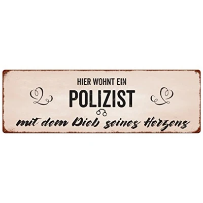 Abbildung von Interluxe METALLSCHILD Blechschild Hier WOHNT EIN Polizist Mann Türschild Geschenk Beruf