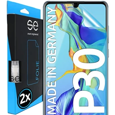 Abbildung von smart engineered s.e Schutzfolie für Huawei P30, 2 Stück, Full Screen, Positionierhilfe, P30 Schutzfolie, transparente Displayfolie, funktionierende Alternative zu Schutzglas, Schutzglasfolie