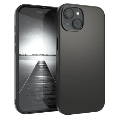 Abbildung von EAZY CASE Handyhülle Silikon mit Kameraschutz kompatibel iPhone 15 in Schwarz Matt, Ultra dünn, Slimcover, Silikonhülle, Hülle, Softcase, Backcover