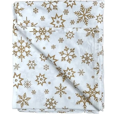 Abbildung von Ragged Rose Weihnachtstischdecke Festliche Leinentischdecke mit Drucken im nordischen Stil für Wohnzimmer &amp; Küche Baumwolltischdecke passend einen 1,8 2,1 m Tisch Goldfarbene Schneeflocken