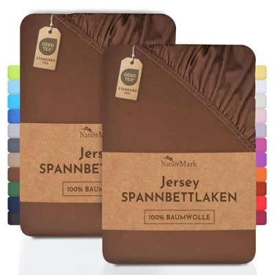 Abbildung von Spannbettlaken Jersey Spannbettlaken, NatureMark, 100% Baumwolle, Gummizug: rundum, (2 Stück), Kinder Spannbetttuch, für Baby /Kinderbett, 70x140 cm, Schokobraun
