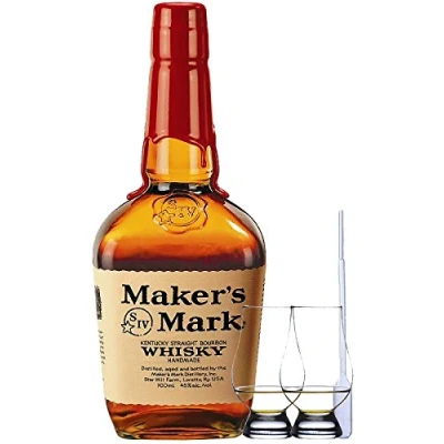 Abbildung von Makers Mark Red Seal Bourbon Whiskey 1,0 Liter + 2 Glencairn Gläser Einwegpipette 1 Stück