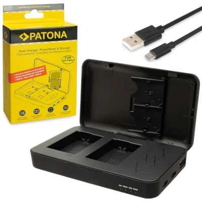 Abbildung von PATONA Dual Ladegerät mit Powerbank Funktion und Speicherkarten Aufbewahrung Kompatibel Sony NP FW50 Akkus