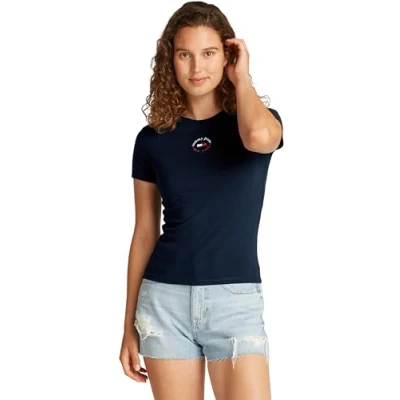 Abbildung von Tommy Jeans SLIM Essential LOGO TEE Tshirt print, Damen, Größe: 36, Dark night navy
