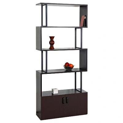 Abbildung von Mendler Bücherregal HWC A27, Regal Standregal Raumteiler Wohnregal, Staufach mit Tür 183x80cm 3D Struktur Dunkelbraun