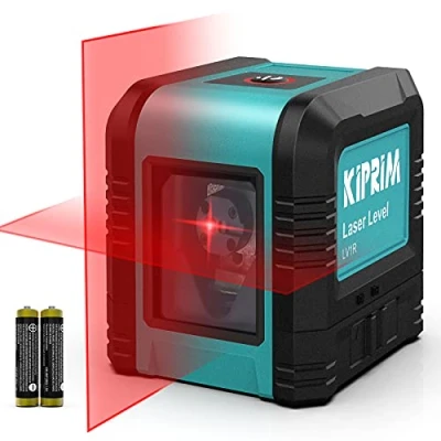 Abbildung von Kreuzlinienlaser, Kiprim LV1R Selbstnivellierend Linienlaser 15M ± 0,2 mm/m, 360 Umschaltbar Vertikale/Horizontale Roter Laser IP54 Staub &amp; Wasserschutz inkl. 2*AA Batterien Schutztasche