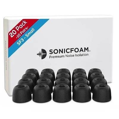Abbildung von SONICFOAM Memory Schaum Ohrhörer Aufsätze Prämie Geräuschisolierung, Ersatz Ohrhöreraufsätze aus Schaumstoff, 20 Stück für In Ear Kopfhörer (SF3 Klein, Schwarz)