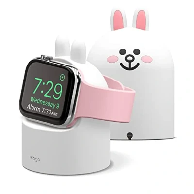 Abbildung von elago LINE Friends W2 Ladestation Ständer Kompatibel mit Apple Watch Serie 10, 9, 8, SE2, 7, 6, SE, 5, 4, 3, 2, 1 Ultra 2 &amp; Nachttisch Modus (CONY)