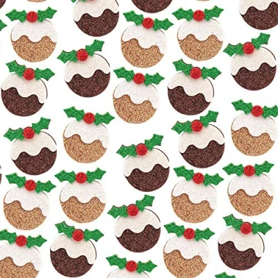 Abbildung von Baker Ross AX342 Weihnachtspudding Glitzernde Moosgummi Aufkleber 100 Stück, Festliche Künstler und Bastelbedarf zum Basteln Dekorieren zur Weihnachtszeit