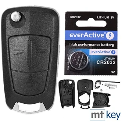 Abbildung von mt key 2 Tasten Auto Klappschlüssel Funk Fernbedienung + 1x passende CR2032 Knopfzelle, (3 V), für CORSA D ANTARA ZAFIRA B ASTRA H TIGRA