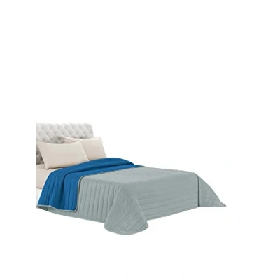 Abbildung von Italian Bed Linen Elegant Sommer Steppdecke, 100% Mikrofaser, ROYAL BLAU/HELL GRAU, 260x270cm