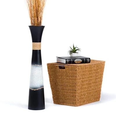 Abbildung von Leewadee Große Deko Bodenvase Für Dekozweige, Hohe Standvase Pampasgras, Design Holzvase, 70 cm, Schwarz Weiß