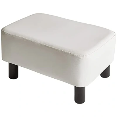 Abbildung von YMYNY Rechteckiger Fußhocker Sitzbank, 42 x 29 23 cm, Gepolsterter Hocker aus PU Leder, mit Holzbeinen, platzsparend, stabil, wasserdicht, für Zuhause, Flur, Büro, Weiß HD HRF BD212