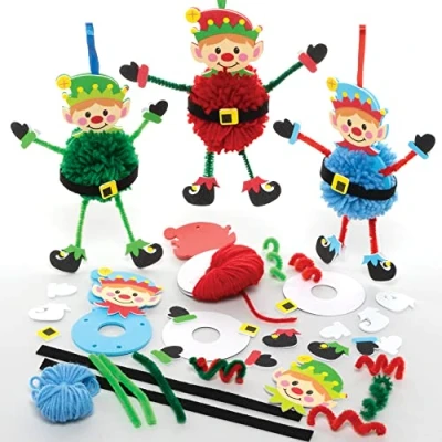 Abbildung von Baker Ross FE965 Weihnachtselfen Pom Bastelset für Kinder 3er Pack, Basteln am Kindergeburtstag, Kindergarten oder Schule an Weihnachten