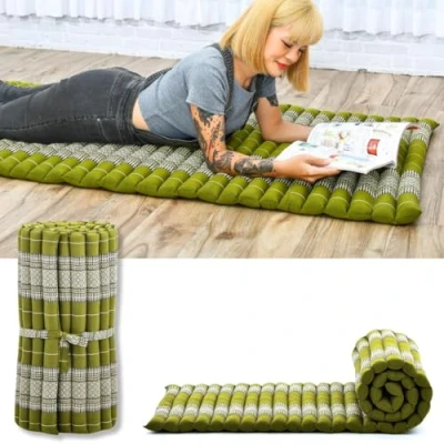 Abbildung von Leewadee Faltbare Bodenmatratze Japanischer Rollbarer Futon Tatami Faltmatte Gästebett Camping Matratze Thai Massage Matte, Kapok Füllung, 190 x 70 cm, Grün