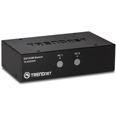Abbildung von TRENDnet TK 222DVK 2 Port DVI KVM Switch mit Audio (Verwaltung von zwei PCs, Hot Keys, USB 2.0, Metallgehäuse, Verwendung einem DVID D Monitor), schwarz