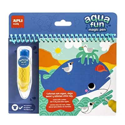 Abbildung von APLI Kids 17148 Marineblau Fantasy Zauberblock zum Ausmalen mit Wasserpinsel, Weiß, Schwarz, Einheitsgröße