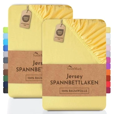 Abbildung von Spannbettlaken Jersey Spannbettlaken, NatureMark, 100% Baumwolle, Gummizug: rundum, (2 Stück), Kinder Spannbetttuch, für Baby /Kinderbett, 70x140 cm, Gelb